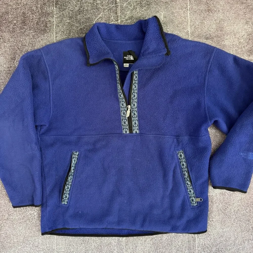 Men's Vintage 90's The North Face USA Blue Purple Fleece Bomber Zip Jacket Sz L